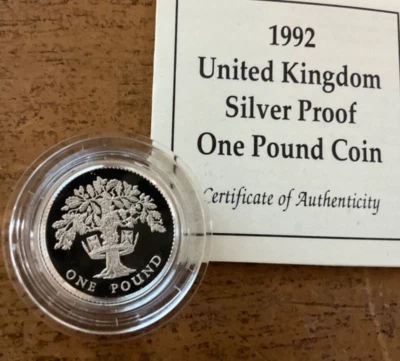 Great Britain 1992 1 Pound Silver Proof English Oak Tree SKU NV058 - Image 1 of 2