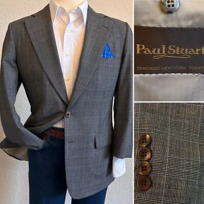 PAUL STUART MENS BLAZER SIZE 40 SPORT COAT GRAY GLEN CHECK PLAID VINTAGE JACKET - Image 1 of 4