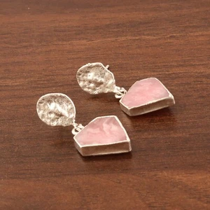 Fancy Shape Pink Opal Handmade Silver Electroplated Push Back Stud Earrings  - Picture 1 of 3