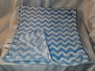 Trend Lab Baby Blanket Blue White Chevron Stripe Plush Soft  - Image 1 of 4