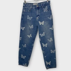 Blue Savvy Blue & White Butterfly Print Mom Jeans Size 9/29 - Picture 1 of 7