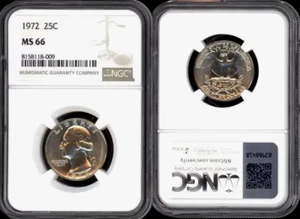 1972-P WASHINGTON QUARTER 25 CENTS NGC MS66 UNC BU DETAILED COIN - Picture 1 of 3