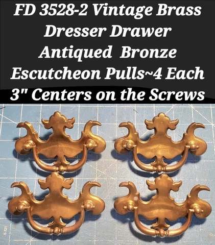 Vintage Brass, Antiqued Bronze Dresser Drawer Escutcheon Pulls~4 Each, FD 3528-2 Cover