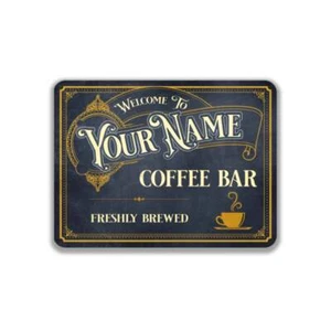 Letrero de café recién hecho personalizado vintage barra de café azul letrero de metal - Imagen 1 de 10
