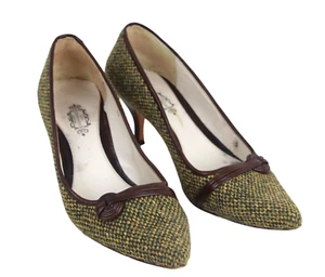 Lulu Guinness GREEN TAPESTRY LEATHER MID HEEL POINTED CLASSIC PUMP SHOES Sz 40 - Picture 1 of 13