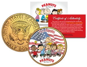 PEANUTS * Americana * CHARLIE BROWN Snoopy JFK Half Dollar Coin 24K Gold Plated - Picture 1 of 1