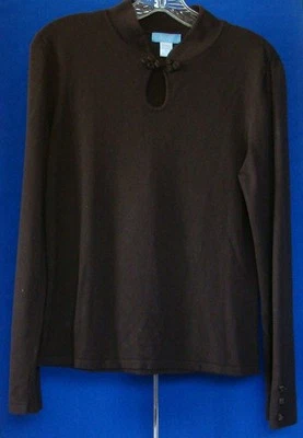 Usado en Excelente Condición Hermosa JENNIFER MOORE Larga Abertura TEJIDA TOP CON NUDO Chino Talla M Marrón Foto 1 de 4