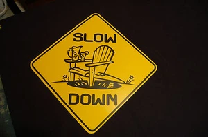 SLOW DOWN metal sign Road Cottage kids Family Decor Yard - Picture 1 of 3