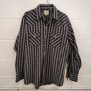 Ely Cattleman Pearl Snap shirt Large Long Sleeve Black Plaid Wrinkle Resistant - Picture 1 of 5