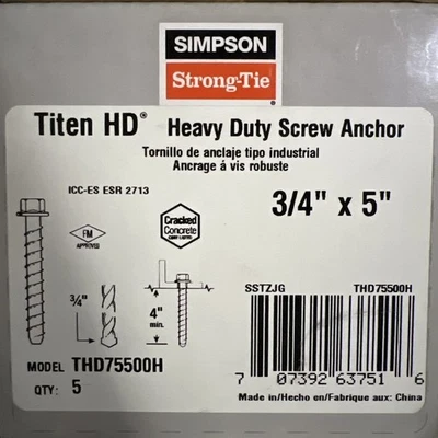 SIMPSON STRONG-TIE Titen HD® 3/4 in. x 5 in. Heavy-Duty Screw Anchor (5-Qty)