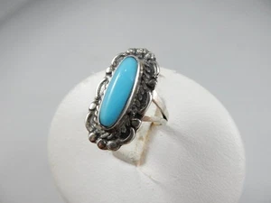 *BEAUTIFUL LADIES STERLING SILVER & FAUX TURQUOISE RING, SIZE 5 #S64 - Picture 1 of 8