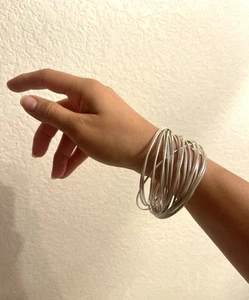 SILPADA Signed 21 MULTI Strand STERLING SILVER Interlocking BANGLE BRACELET 87Gr - Picture 1 of 9