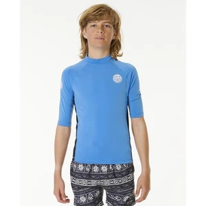 Rip Curl Kids Icons UV Brushed Short Sleeve Rash Vest UPF 50 - Blue Gum - 10 Yrs - Picture 1 of 4