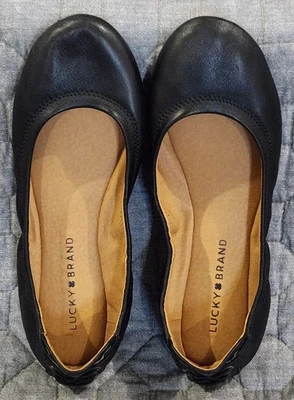 Zapatos planos de ballet sin cordones de cuero negro LP-Echo 2 usados en excelente estado Lucky Brand para mujer; talla 8,5 M Foto 1 de 4