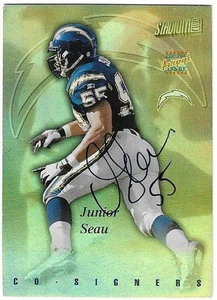 Junior Seau Bill Romanowski 1997 TOPPS TSC NFL CO-SIGNERS AUTOGRAMMKARTE SP AUTO - Bild 1 von 2