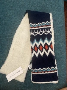 NWT Janie and Jack Navy Blue Tribal Print Sherpa Lined Scarf Winter Fair Isle - Picture 1 of 3