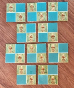 Set Of 10 Art Nouveau Quartered Tiles, c1908 - Picture 1 of 12