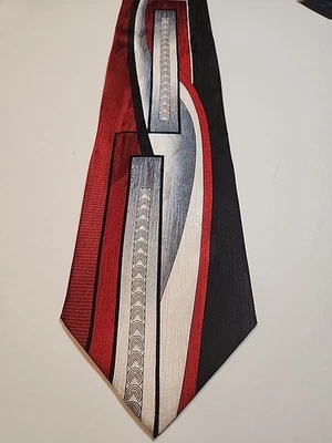 Corbata Carlo Palazzi Couture Seda 4" Diseño Art Deco Audaz Rojo Negro Gris Blanco  Foto 1 de 4