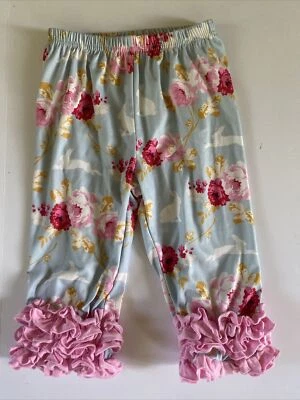 Pantalones Leggings Boutique Niña Talla 7 Volantes Floral Conejito Azul Rosa Pascua En muy buen estado Foto 1 de 4