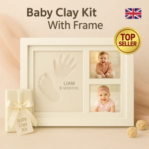 Baby Hand & Foot Print Clay Kit with Photo Frame Christening Gift Set - Picture 1 of 10