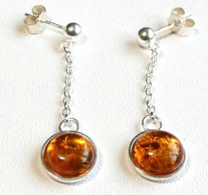 Exquisite Handmade Amber Drop Stud Earrings, 925 Sterling Silver. - Picture 1 of 4