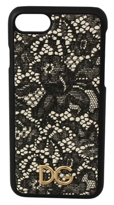 Funda protectora para teléfono DOLCE & GABBANA negra blanca con encaje de cuero iPhone 7-8 PVP $200 Foto 1 de 4