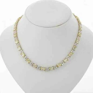 26CT Lab-Created Oval Sapphire & Diamond TennisNecklace 14K Yell Gold Plated 18" - Picture 1 of 6
