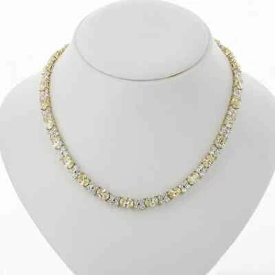 Collar de tenis de diamantes y zafiros ovalados creados en laboratorio de 26 quilates enchapado en oro amarillo de 14 quilates de 18" Foto 1 de 4