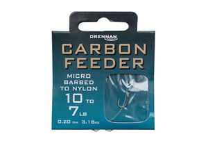 DRENNAN CARBON FEEDER MICRO BARBED HOOKS TO NYLON  - 8 PRE TIED RIGS PER PACK