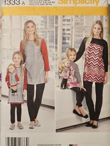 Simplicity Muster 1333 Kinder und Fräulein Tunika und Strickleggings und 18" Puppe - Bild 1 von 3