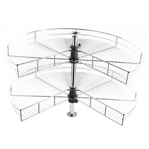 2 Tier Stainless Steel Lazy Susan Pantry Racks Organizer Kitchen Cabinet Corner - Picture 1 of 15