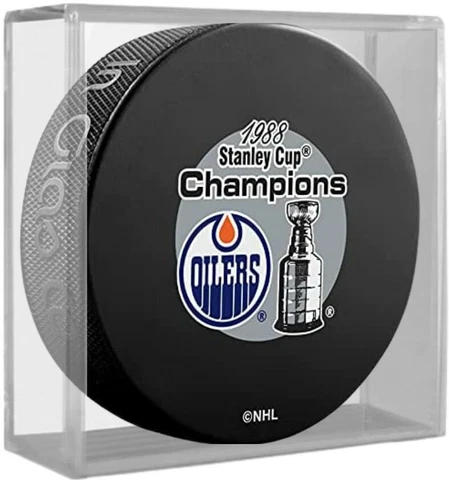 Edmonton Oilers 1988 Stanley Cup Champions Collector's Puck in Display Cube Cover
