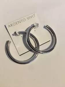 Argento Vivo STERLING SILVER Thick Hoop Earrings SILVER Color 1.75” NEW - Picture 1 of 3