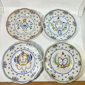 4 französische Fayence Revolutionsplatten Set Steingut handbemalt Wandhänger - Bild 1 von 14