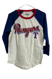4-III Women s Texas Rangers Raglan Mesh 3/4 Sleeves T-Shirt, White/Blue, Small - Picture 1 of 6