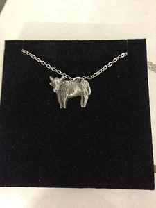 Highland Cow R75 English Pewter on a Silver Platinum Plated Necklace 18" - Picture 1 of 1