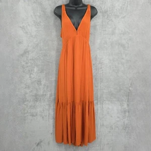 Maxi Vestido Babydoll Abercrombie Fitch Correa Corbata XXSP Naranja Quemado Arrugado en Niveles - Imagen 1 de 13