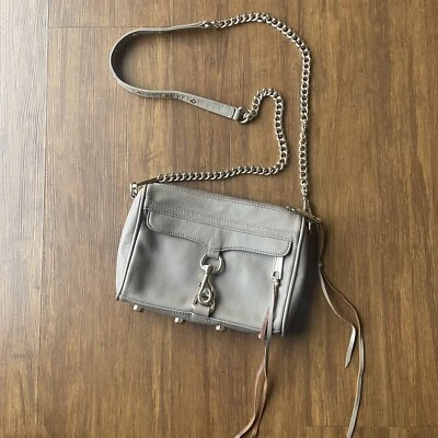 Rebecca Minkoff Crossbody Purse Mini Mac Gray Taupe Gold Strap Leather Small Bag - Image 1 of 4