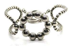 Mexico 925 Sterling Silver Beaded Round Ball Toggle Bangle Bracelet - Picture 1 of 9