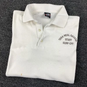 Vintage 80s Medium Surf Polo Shirt 1984 Real Savage Staff Surf-Off Surfing Soft - Picture 1 of 9