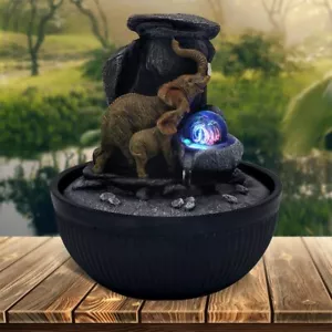 Elephant Water Feature Fountain Tranquil LED Mini Indoor Zen Planter Table Decor - Picture 1 of 1