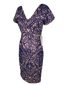 JS COLLECTIONS Gr. (2) Kleid S.S Rosa Marineblau V-Ausschnitt Soutache Spitze Midi Neu mit Etikett - Bild 1 von 10