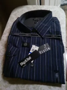 NWT NEW Men's XLT -TALL VAN HEUSEN Blue Black Iris Striped Long Sleeve Shirt - Picture 1 of 7