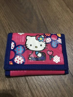 Vtg Hello Kitty Wallet 2003 Nylon Bi Fold Sanrio Smiles Pink Blue Trim - Image 1 of 4