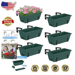 Set of 6 Adjustable Green Plastic Deck Railing Planters with Drainage Holes - Picture 1 of 10
