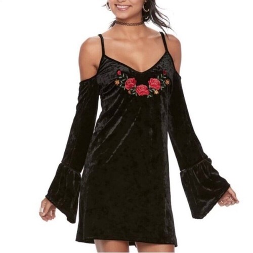 CHANEL Abito Disney Pixar Coco nero velluto schiacciato floreale ricamato manica a campana XL