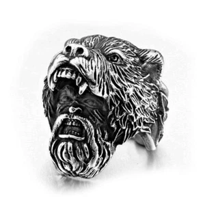 Viking Bear Warrior Ring 316L Stainless Steel Vintage Viking Nordic Biker Ring - Picture 1 of 6