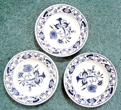 Blue Onion Bread~ Dessert Plates Set of 3 White Underglaze 6.5" - Image 1 of 3
