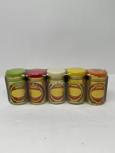 VTG 5 TIN METAL JARS CANS FOR SPICES & EXTRACTS COFFEE IMPORTS INTEL NEW SEALED - Picture 1 of 8