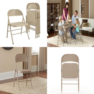 COSCO Mainstays All-Steel Metal Folding Chair Heavy Duty Light weight (4 Pack), Beige